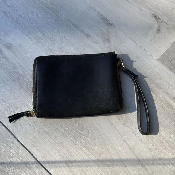 Tory Burch Lily Large Zip‎ Pouch Wallet Black Leather NWOT